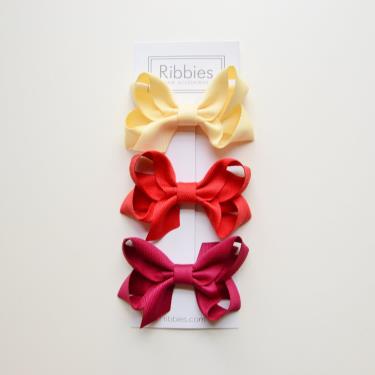 【英國Ribbies】雙層中蝴蝶結3入組（黃紅系列） 廠商直送