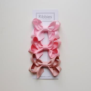 【英國Ribbies】雙層中蝴蝶結3入組（粉紅系列） 廠商直送