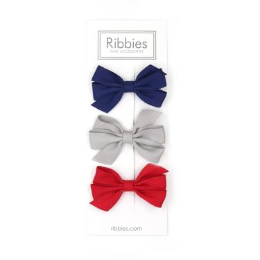 【英國Ribbies】三層中蝴蝶結3入組（紅/藍/灰） 廠商直送